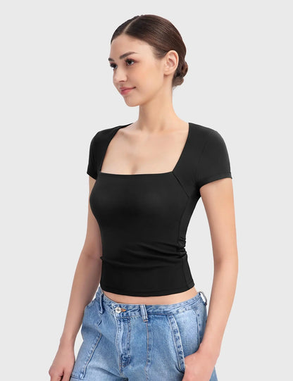 Vrouwelijke Slim-Fit T-Shirt Vierkant Hals Comfortabel