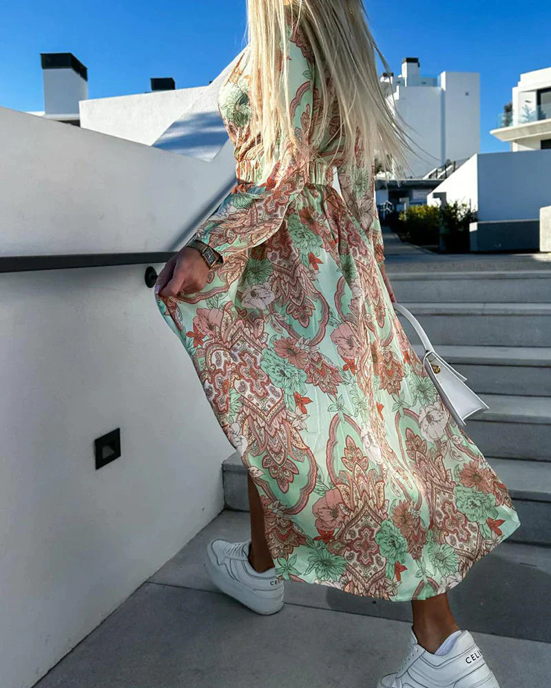 Dames Dames A lijn met V hals en elegante split Midi zomerjurk - Beda