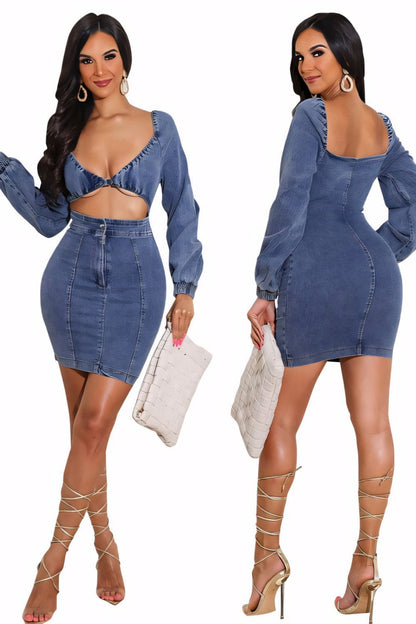 Dames Denim Bodycon Mini Jurk - Sorrelia