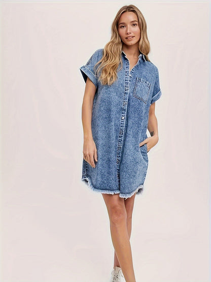 Dames Denim Mini Jurk met Knopen - Lotte
