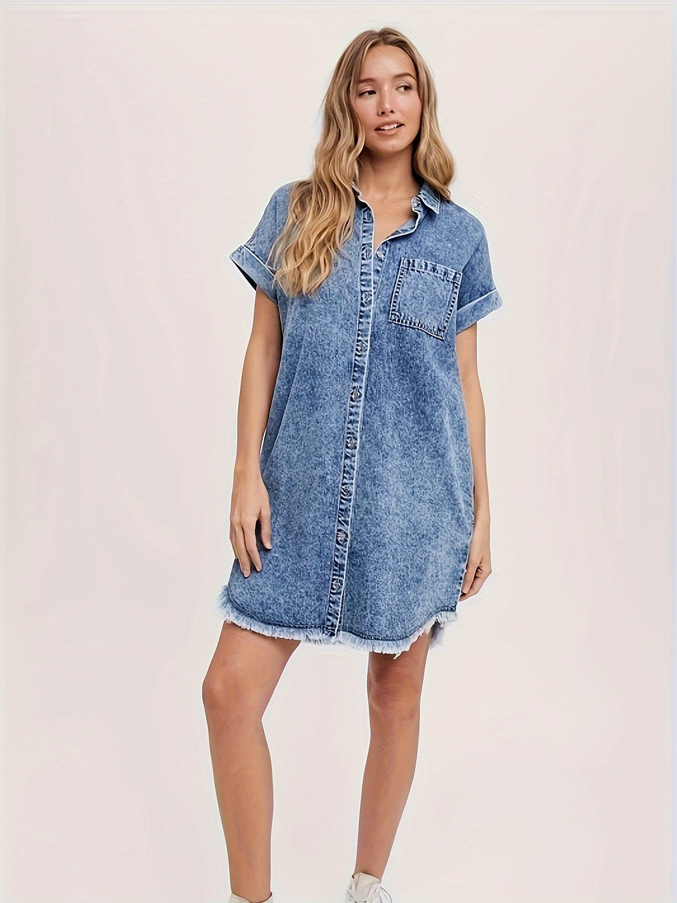 Blauwe Denim Jurk Dames Mini Model Met Knopen - StudioMarella