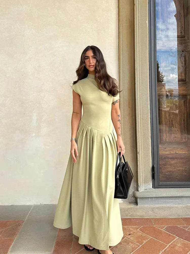 Plooi Jurk Groen Dames Stijlvol Elegant Model