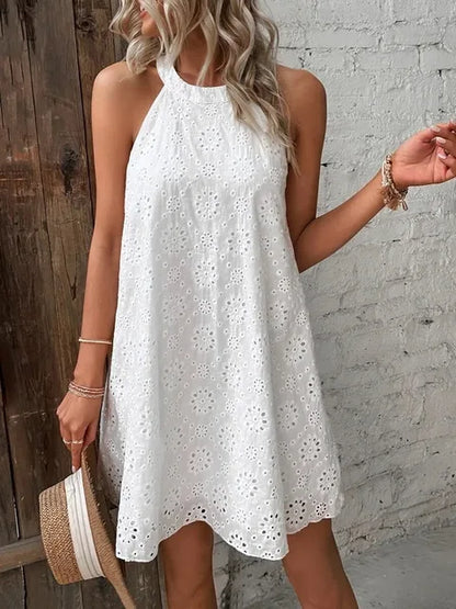 Witte Zomerjurk Dames Mouwloos Feestjurk Mini Jurk