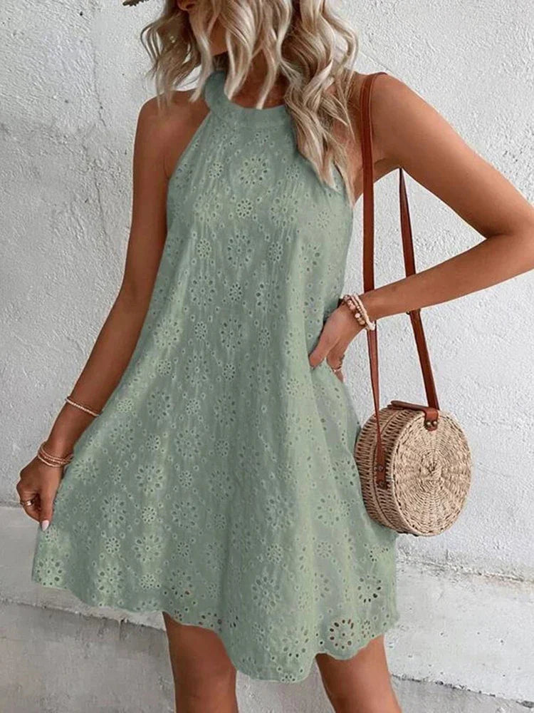 Witte Zomerjurk Dames Mouwloos Feestjurk Mini Jurk