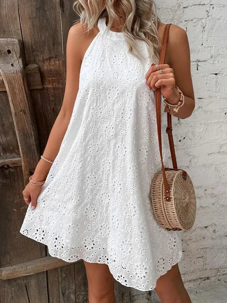Witte Zomerjurk Dames Mouwloos Feestjurk Mini Jurk