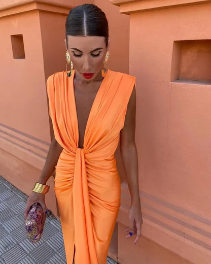 Dames Elegante Mouwloze V hals Sexy Midi Gala Jurk - Amelia