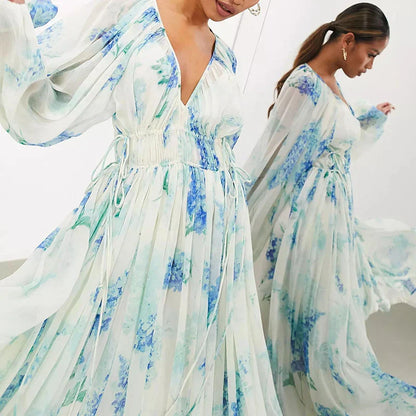 Elegante Avondjurk Chiffon Rok Lange Mouw