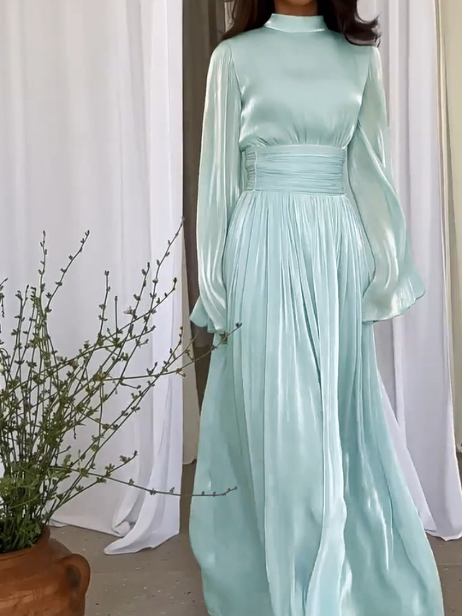 Dames Elegante Plooi met Strik Riem Maxi Gala Jurk- Sopia