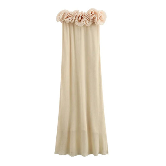 Strapless Lange Avondjurk 3D Bloem Print - StudioMarella