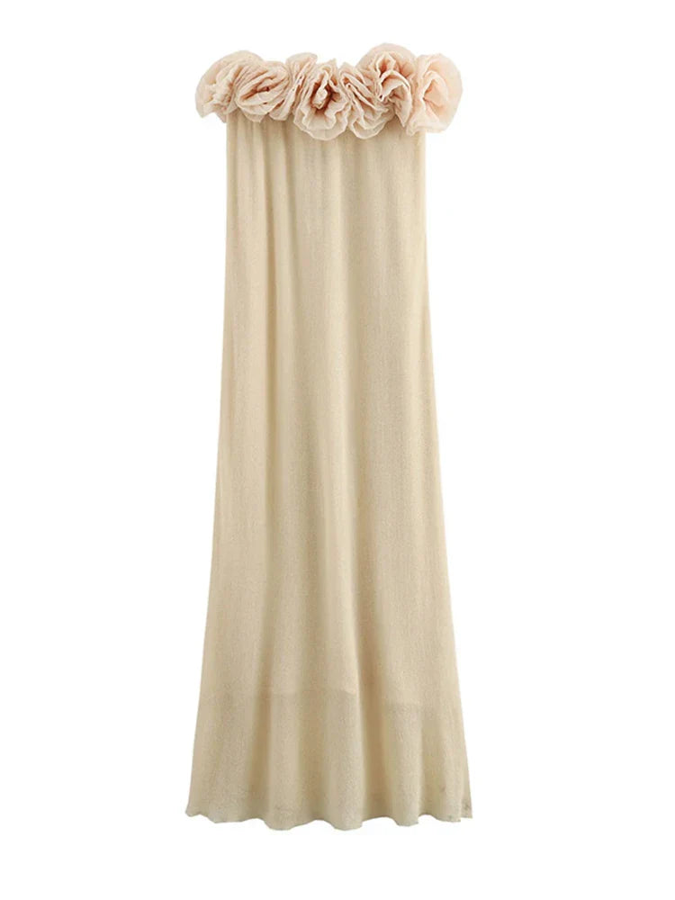 Strapless Lange Avondjurk 3D Bloem Print