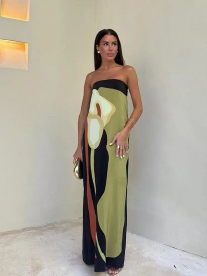Maxi Jurk Zonder Mouwen Gedrukte Print Elegant Jurk