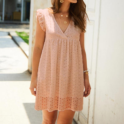Dames Eyelet Mini Zomer Jurk - Arabella