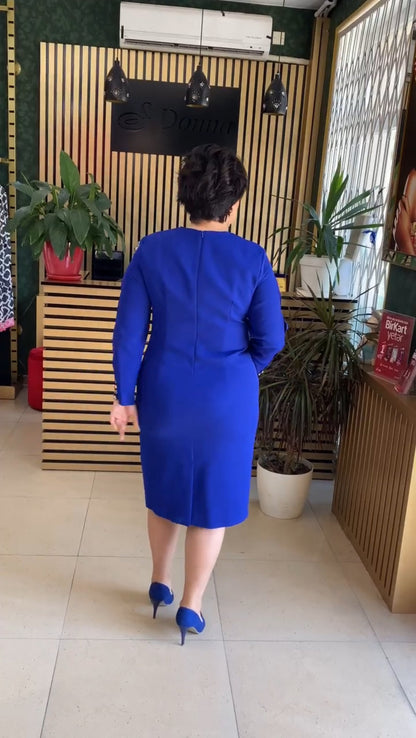 Dames Formele Midi Jurk met Vierkante Hals - Nancy