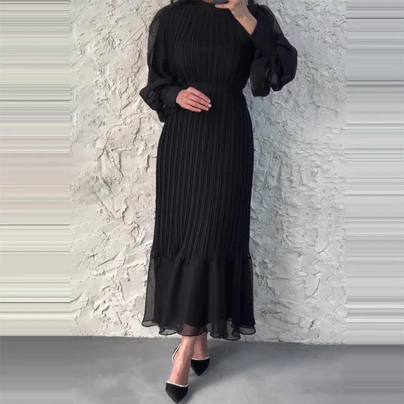 Midi Jurk voor Dames Geplooide Bruiloftsgasten Jurk Zomerse Stijl