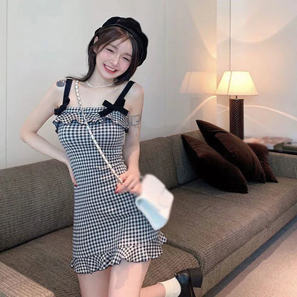 Halterjurk Plaid Mode Elegant Jurk voor Vrouw