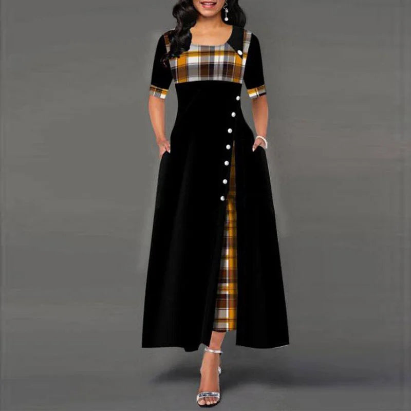 Vintage Geruite Maxi Jurk voor Dames Zomerjurk Lange Jurk
