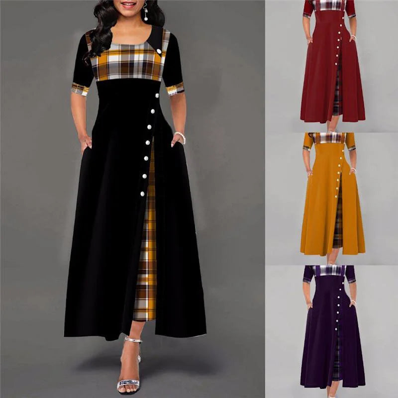 Vintage Geruite Maxi Jurk voor Dames Zomerjurk Lange Jurk