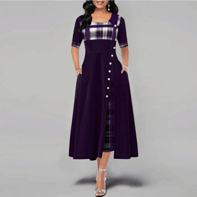 Vintage Geruite Maxi Jurk voor Dames Zomerjurk Lange Jurk