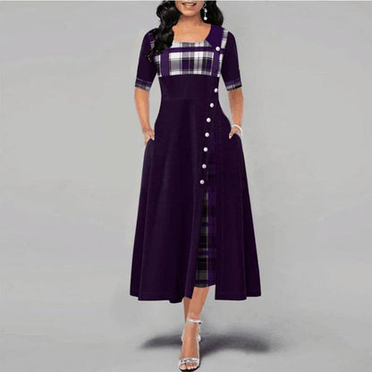 Vintage Geruite Maxi Jurk voor Dames Zomerjurk Lange Jurk