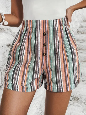 Dames Gestreepte High-Waist Shorts - Felice