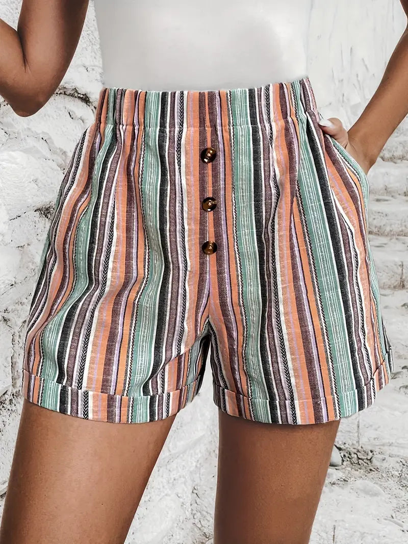 Dames Gestreepte Hoge Taille Shorts - Maggie