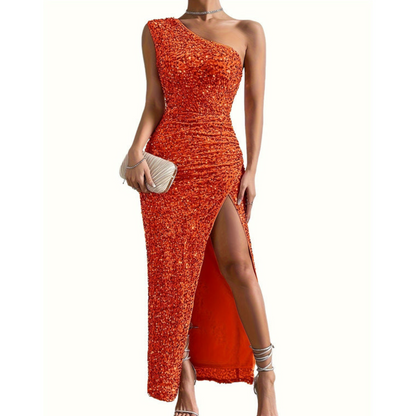 Dames Glitter Maxi Prom Dress met één schouder - Fleur