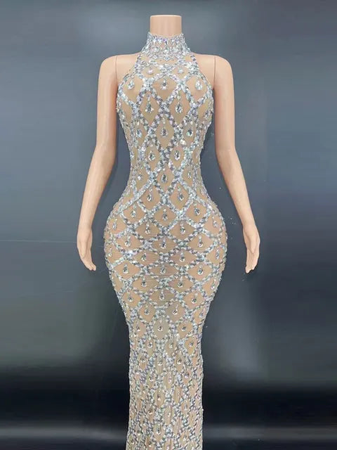 Dames Partyjurk Glitter Maxi Jurk Halterhals Avondjurk