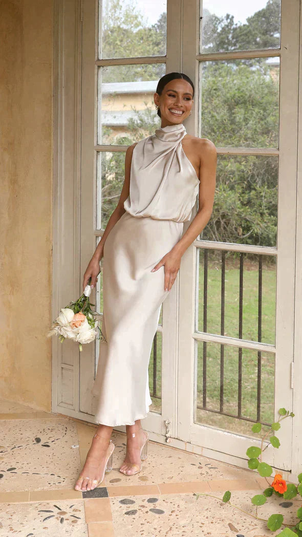 Dames Trouwjurk Glimmend Maxi Jurk met Halsband - StudioMarella