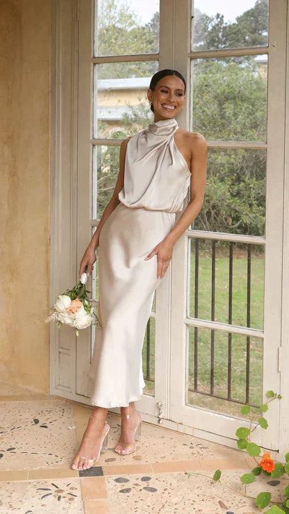 Dames Trouwjurk Glimmend Maxi Jurk met Halsband - StudioMarella