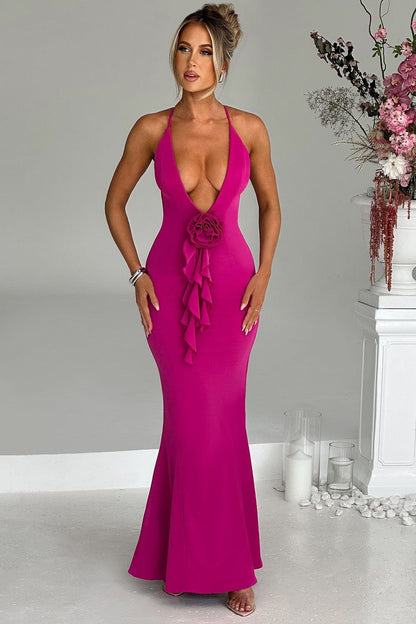 Dames Haltered Rose Maxi Feestjurk - Armelia