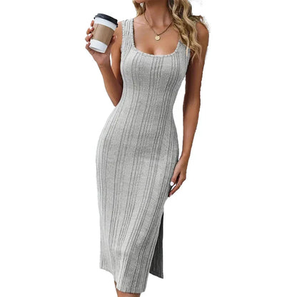 Vrouwelijke Zomerdress Split Jurk Korte Mouw
