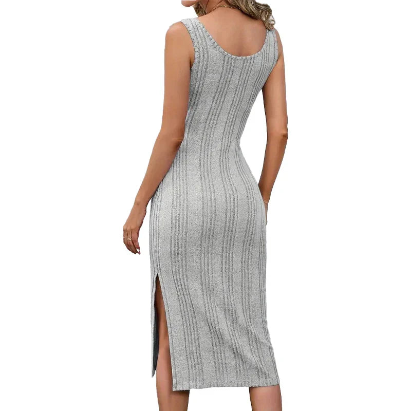 Vrouwelijke Zomerdress Split Jurk Korte Mouw