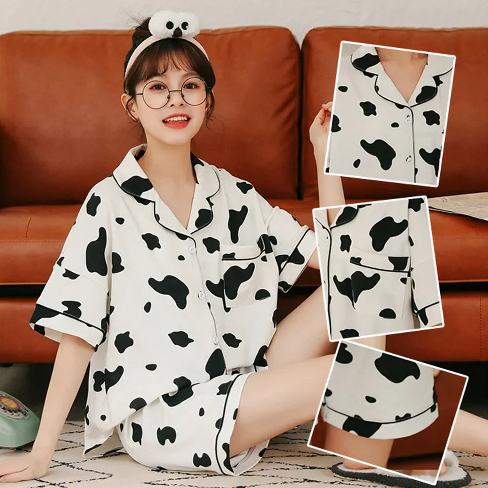 Vrouwelijke Pyjama Set Zomerse Koeienprint Comfortabel