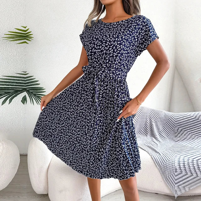 Vrouwenjurk Bloemenprint Korte Mouwen Zomerjurk