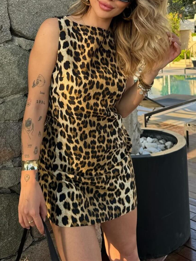 Mini Zomerjurk Dames Luipaard Print Korte Jurk - StudioMarella
