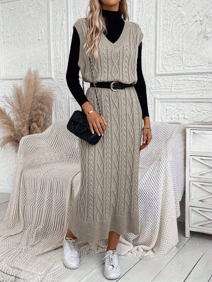 Dames Maxi Jurk Zwart Wit Kabelpatroon Elegante Stijl - StudioMarella