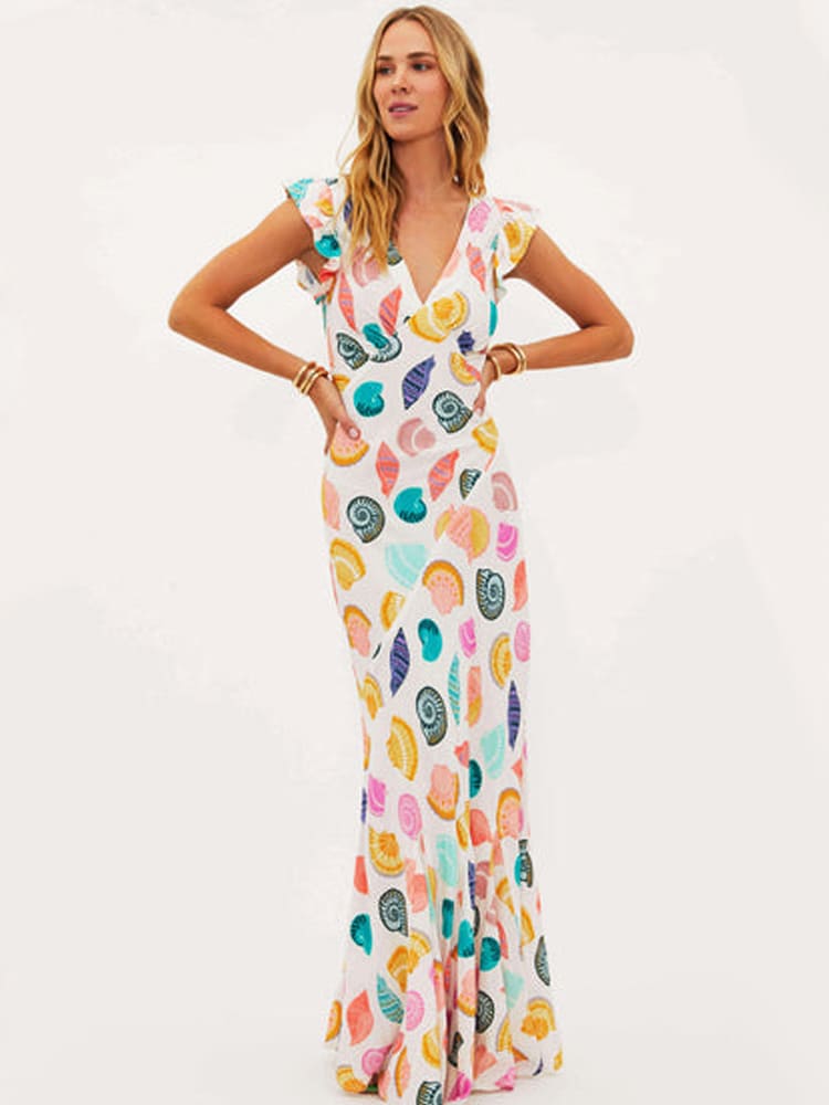 Dames Maxi Zomerjurk Schelpenprint Vrolijk en Luchtig - StudioMarella