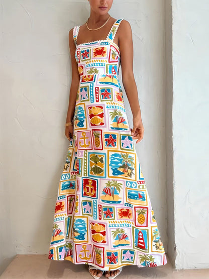 Dames Maxi zomerjurk met strandprint - Allysa