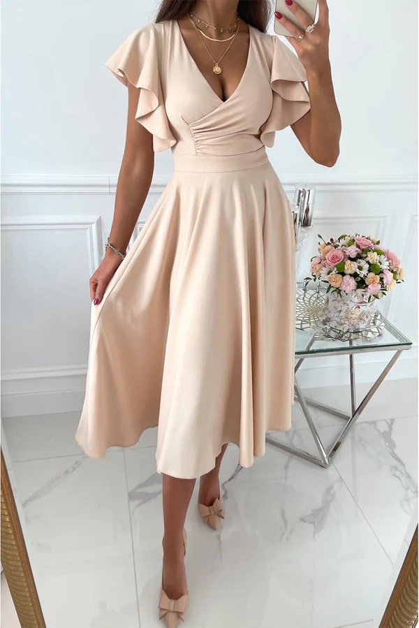 Dames Midi Gala Jurk met Vlindermouwen - Angel