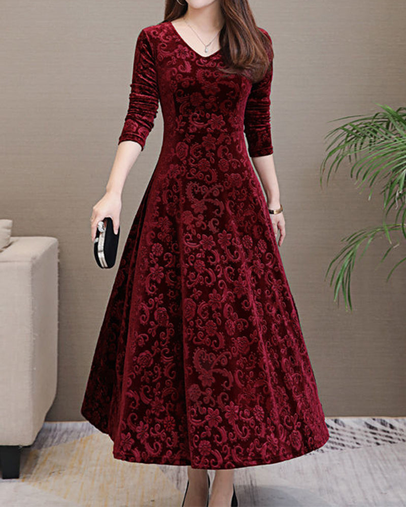 Dames Gala Avondjurk Midi Fluweel Rood Glamour Jurk - StudioMarella