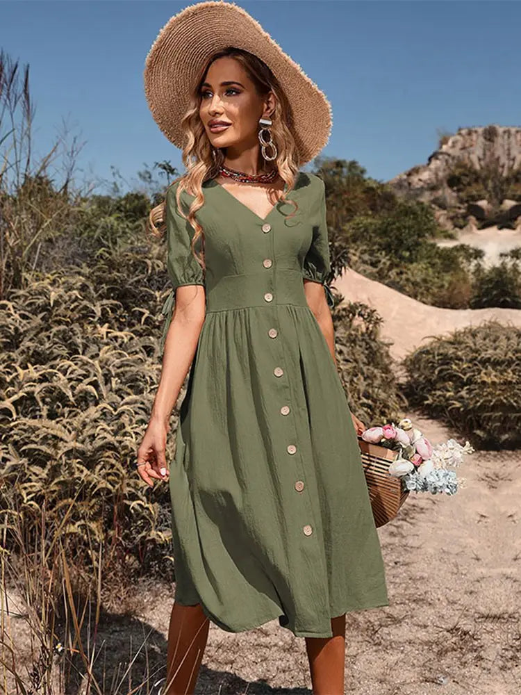 Dames Zonnejurk Midi Zomerkleding met Knoopsluiting - StudioMarella