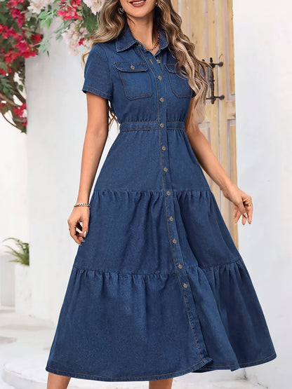 Dames Midi denim jurk met knoopsluiting - Lara