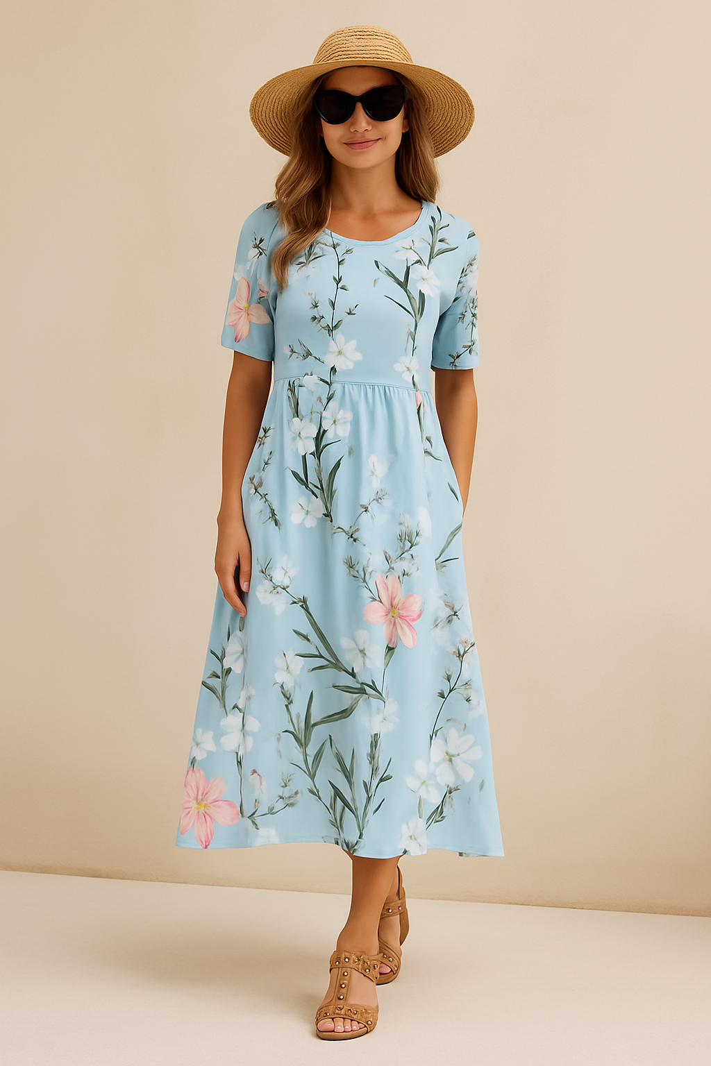 Dames Midi zomerjurk met bloemen - Liva
