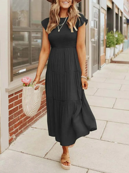Dames Zomerjurk Midi Vlindermouwen Jurk voor Vrouw Zomerkleding