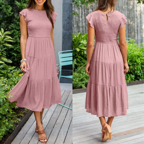 Dames Zomerjurk Midi Vlindermouwen Jurk voor Vrouw Zomerkleding