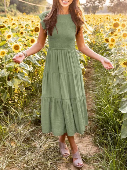 Dames Zomerjurk Midi Vlindermouwen Jurk voor Vrouw Zomerkleding