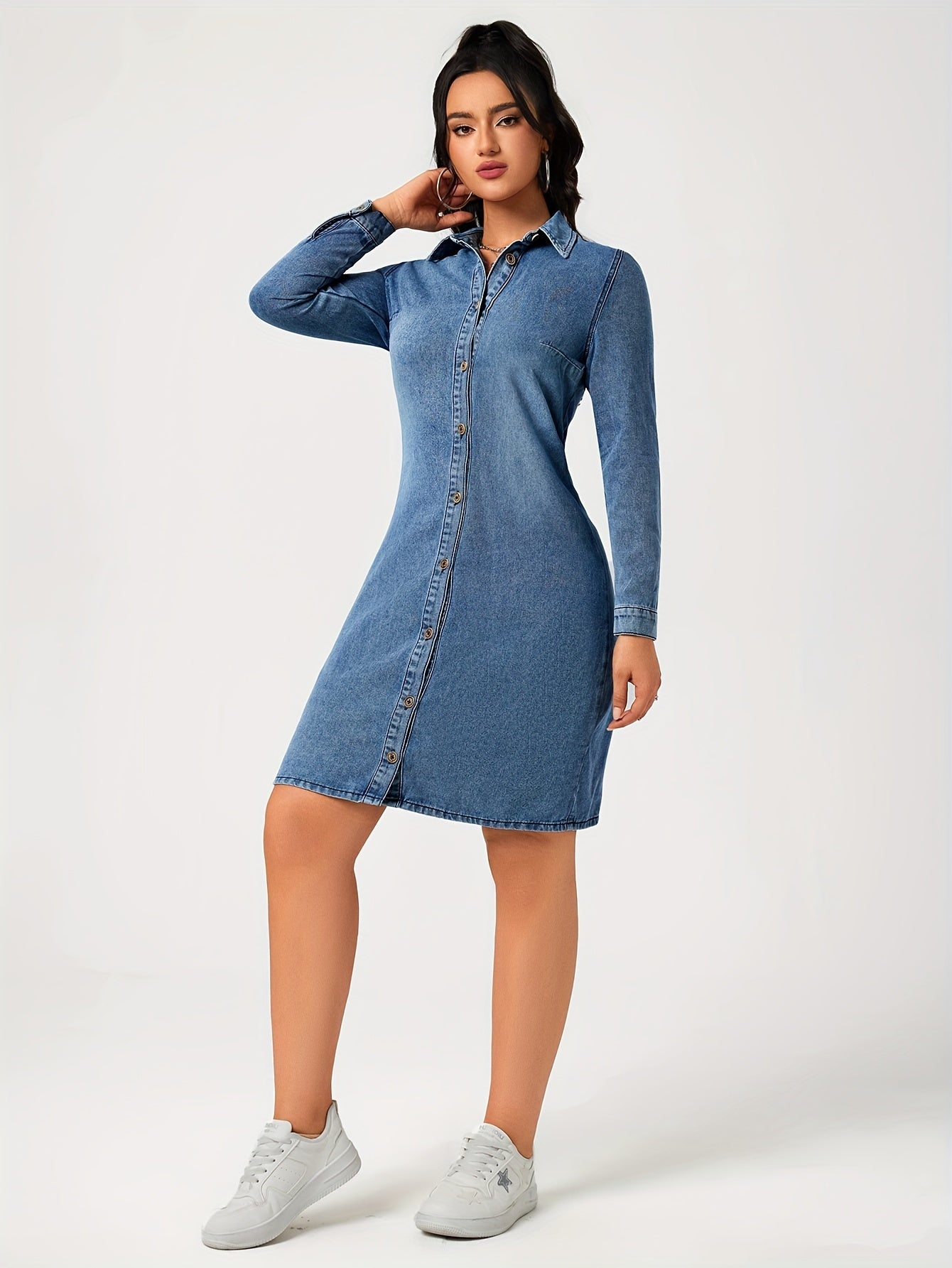Dames Mini Denim Jurk met Lange Mouwen - Sol