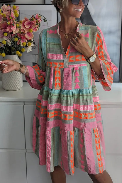 Dames Mini jurk met klokmouwen en etnische print - Rianna