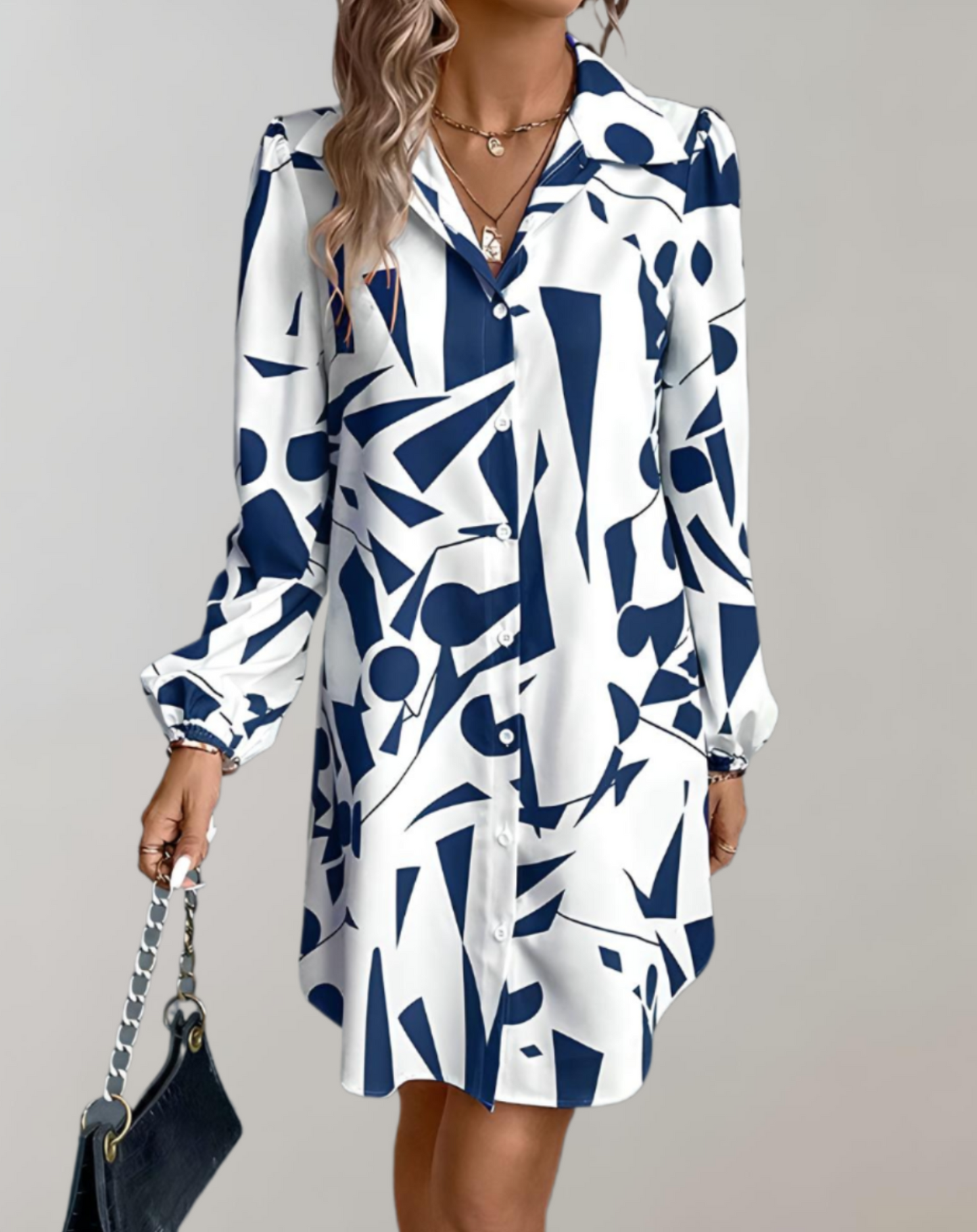 Dames Zomerjurk Lange Mouwen Korte Mini Jurk Met Knopen - StudioMarella