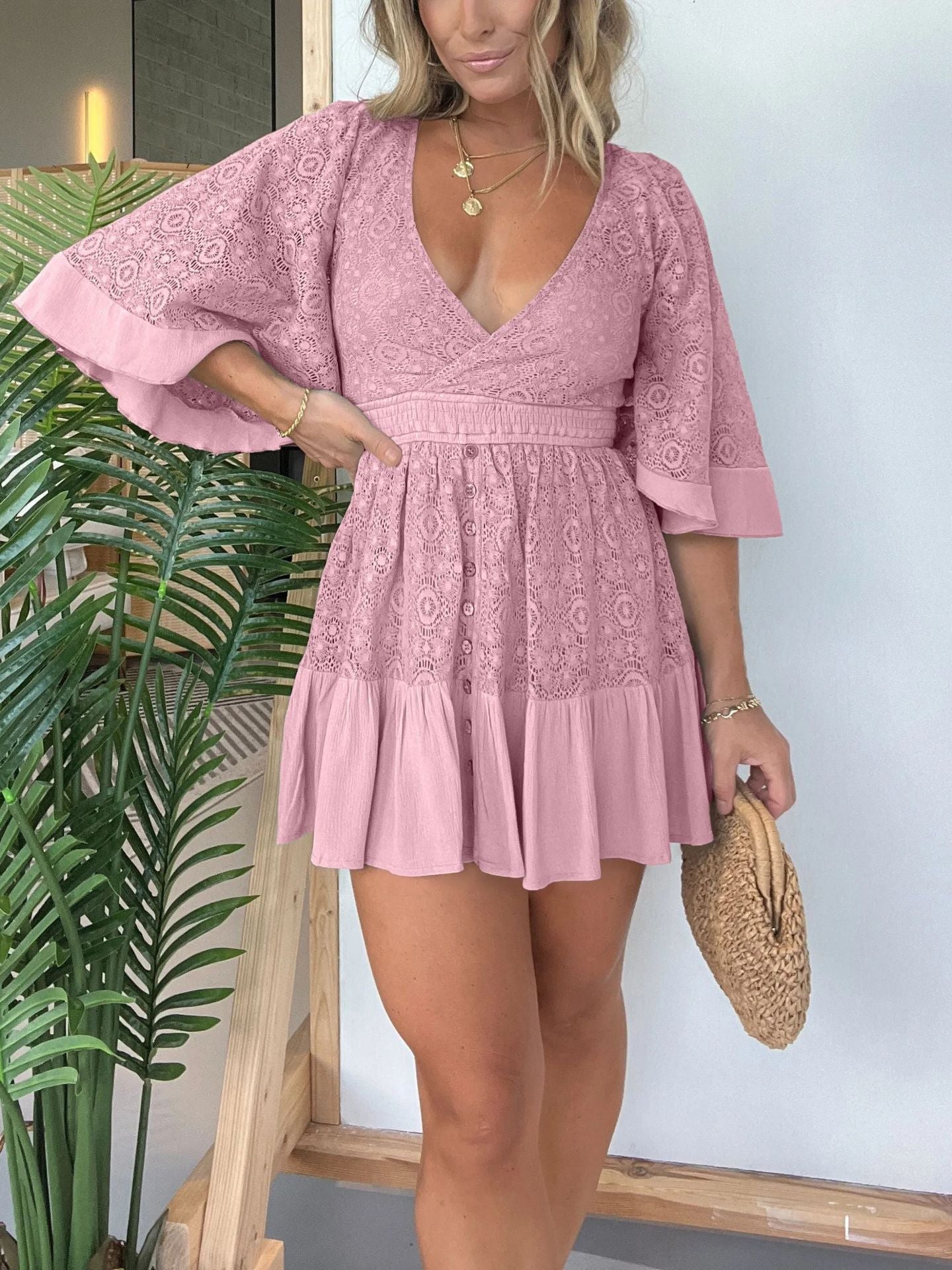 Dames Mini zomerjurk met diepe V-hals - Andy
